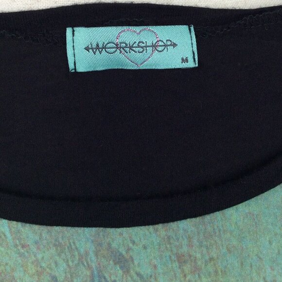 Workshop Crop Top Womens Size Medium WILD Cap Sleeve Satin Contrast Jersey Knit - Picture 6 of 7